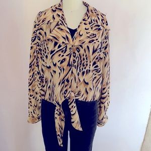 Vintage 90’s Tiramisu, Milano / New York, animal print button down, tie front